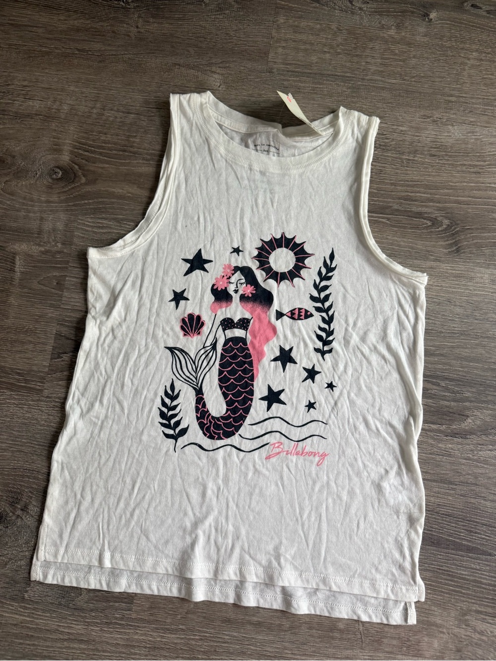 Billabong White Tank Top with Pink & Navy Mermaid Graphic